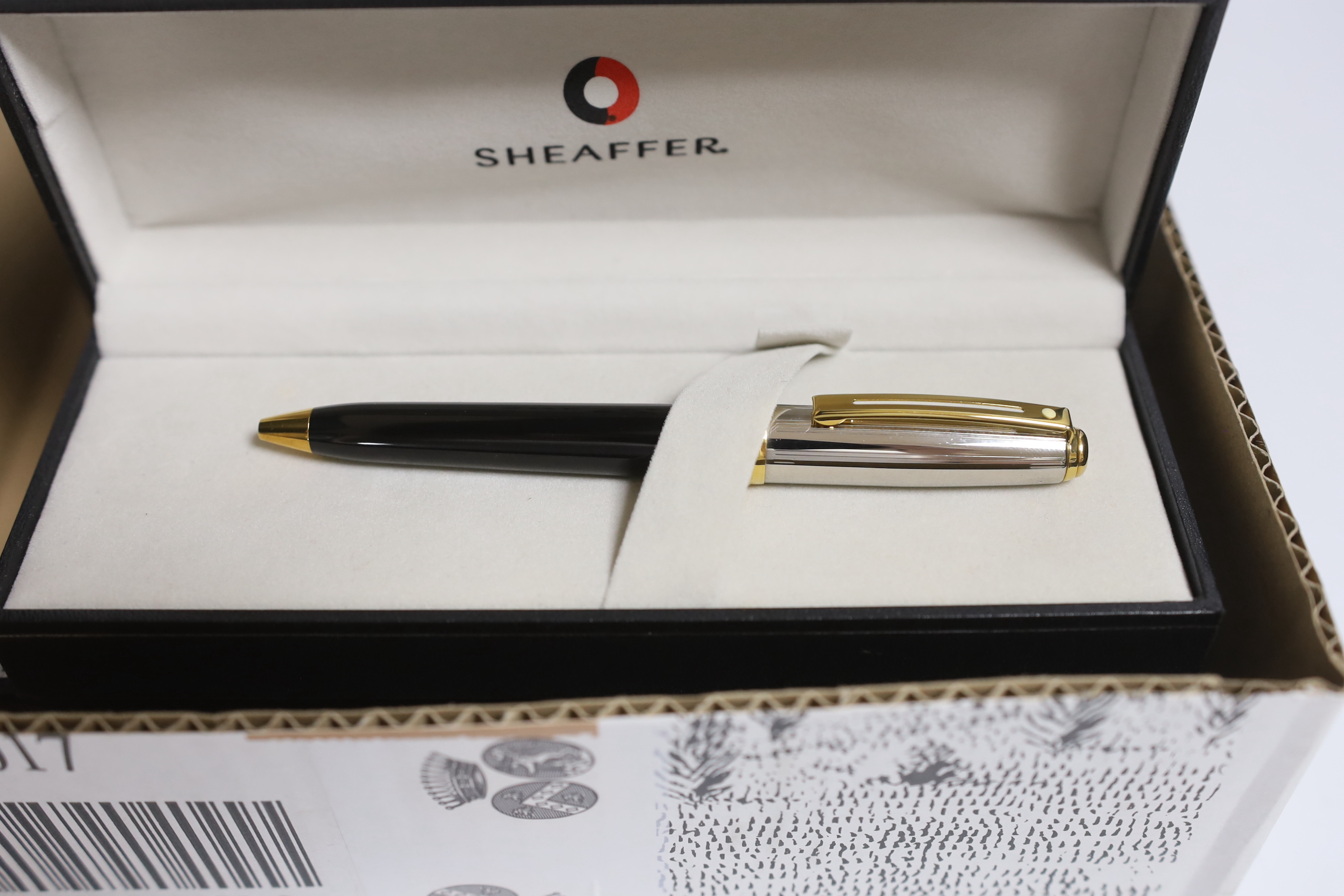Eight boxed Sheaffer pens and pencils; a Prelude Fountain pen, a Prelude Propelling Pencil, a Tuxedo Rollerball pen, two Prelude Ballpoint pens, a Palladium Fountain pen, a Prelude Rollerball pen and a Legacy Ballpoint p